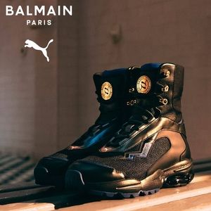 BALMAIN X PUMA CELL STELLAR MID Sneakers, Black Leather, Size 7.5, New in Box